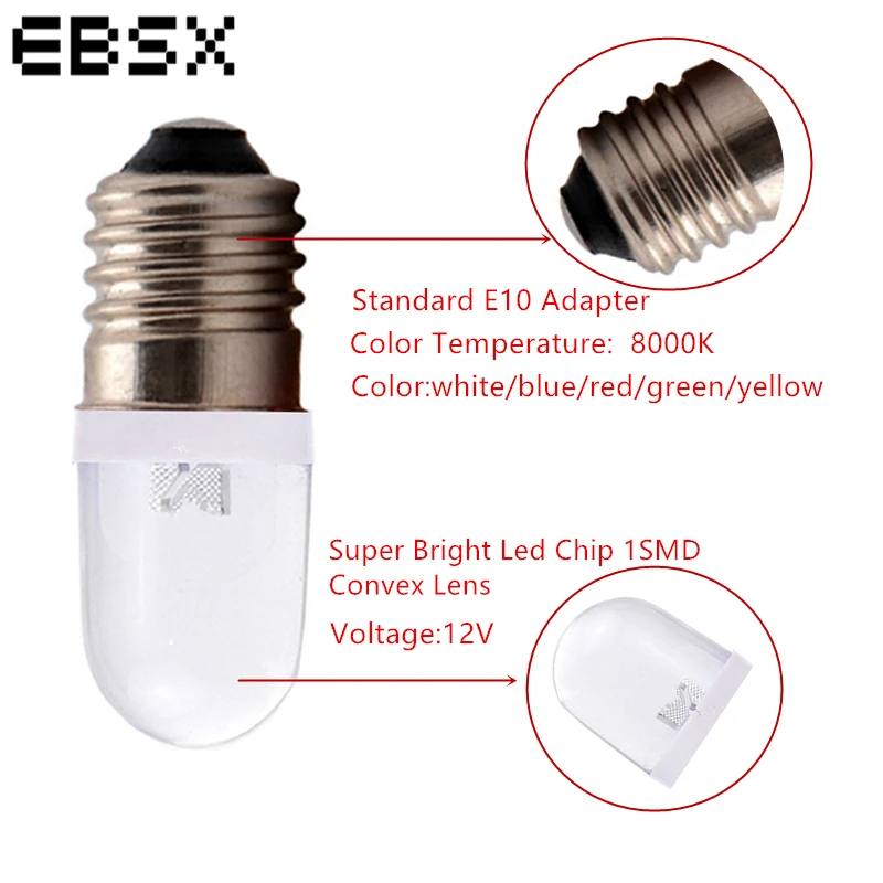 10PCS DC 6V 12V BA9S/E10 1 LED Bulbs T4W T11 Car Instrument Cluster Lights 1895 Gauge Dashboard Map Lamp Interior Light Bulbs