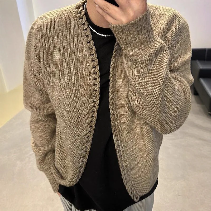 2025 الربيع والخريف جديد بلون الخامس الرقبة سترة مشغولة من الصوف الرجال موضة عادية معطف شتاء #1