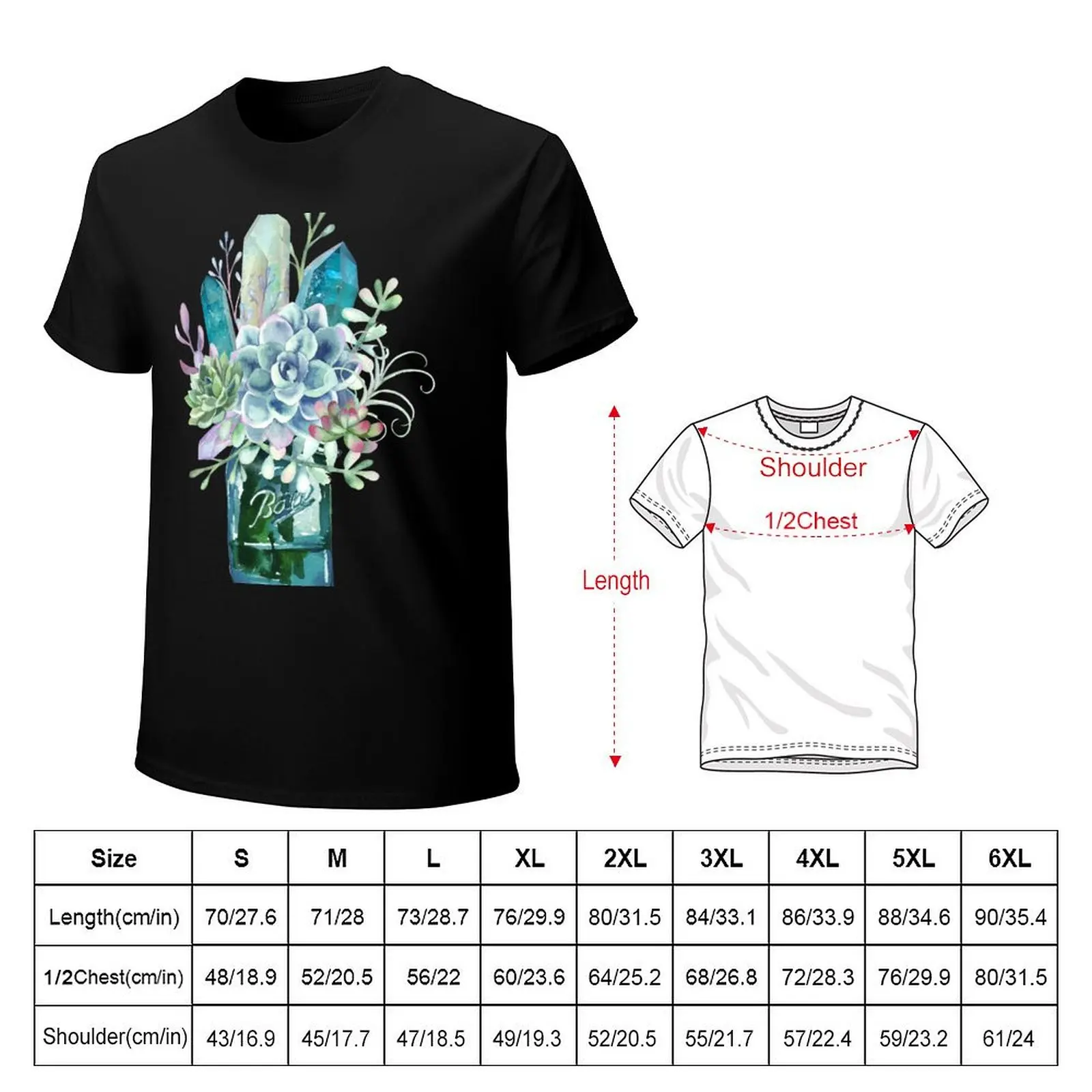 Succulent, crystal, bouquet, crystals, cacti, flowers, ball jar, vase, watercolor T-Shirt kawaii clothes shirts graphic tee men