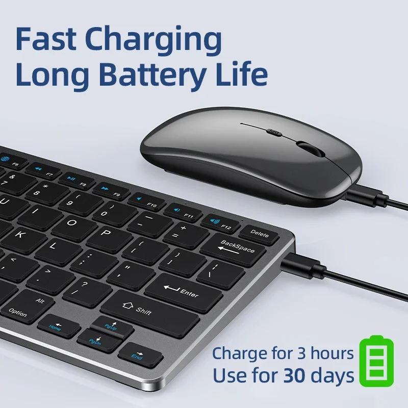 무선 블루투스 5.0 키보드 마우스 세트, 맥북 아이패드 PC 노트북 태블릿용, USB C 충전식, 초박형 휴대용 키보드, 2.4G