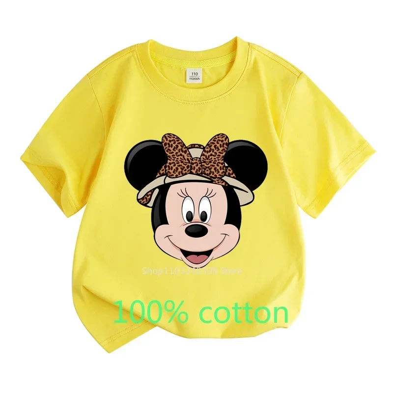 Mickey Mouse's House Summer Children Clothes 100% Cotton T-shirt Kids Girls Top Cartoon Toddler Round Neck Short-sleeved