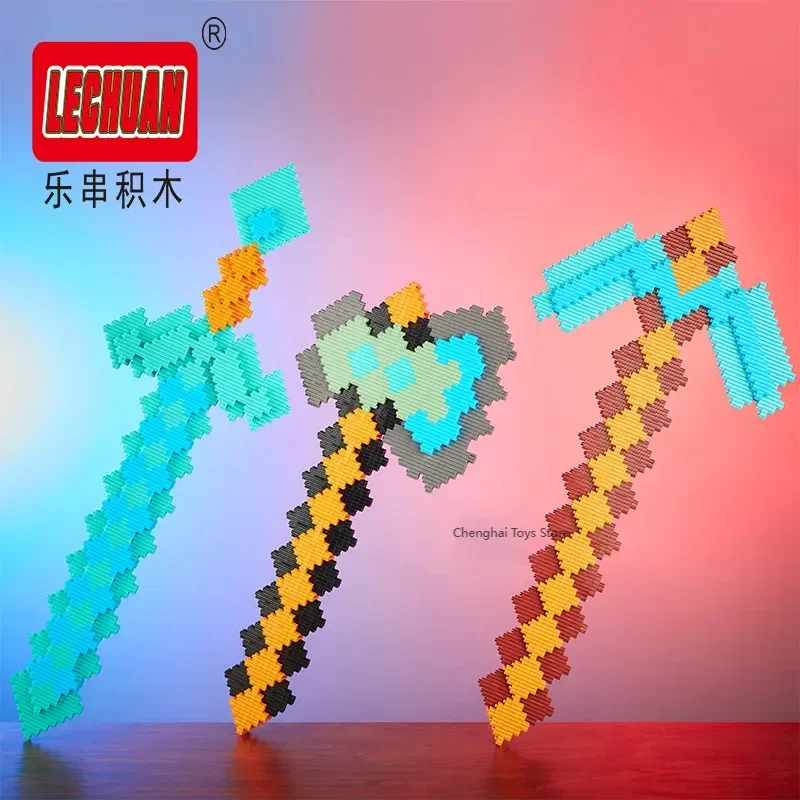 Cartoon Anime Game Sword Magic Building Blocks Demon Slayer One Piece Figures Mini Connection Bricks Genshin Impact Knife Toys