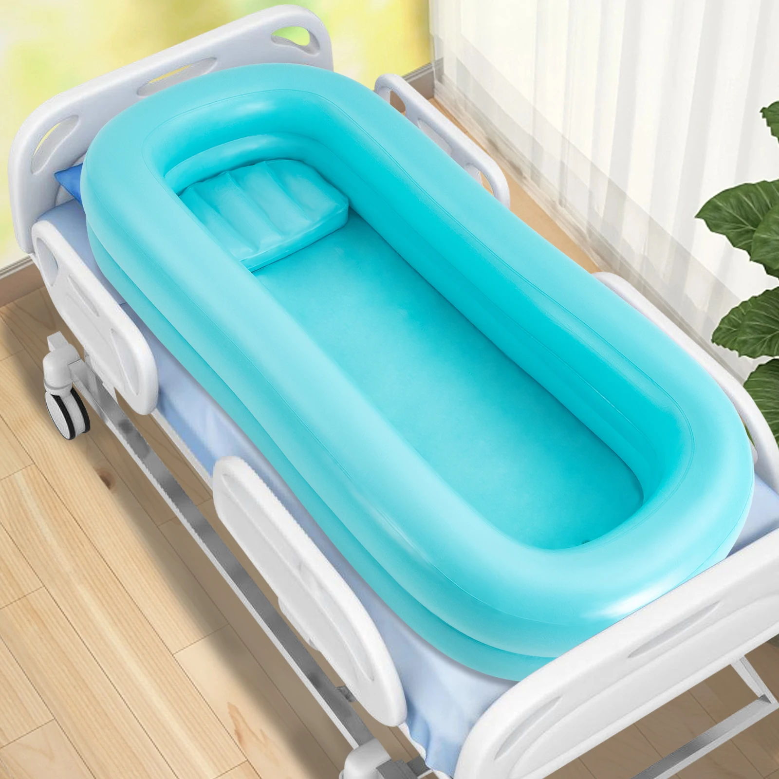 PVC Patienten-Duschbett, faltbares Patienten-Bade- und Waschbett, 8-10L Kapazität, aufblasbare Badewanne, Duschbett für Behinderte, 60s Inf – Detail 2