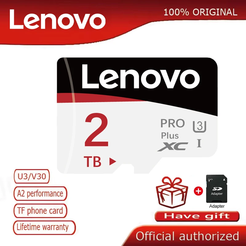 Lenovo 2TB SD Memory Card 128GB 512GB Micro TF SD Card 64GB 256GB 1TB SD/TF Flash Memory Card For Phone/Camera/Ps4 With Adapter