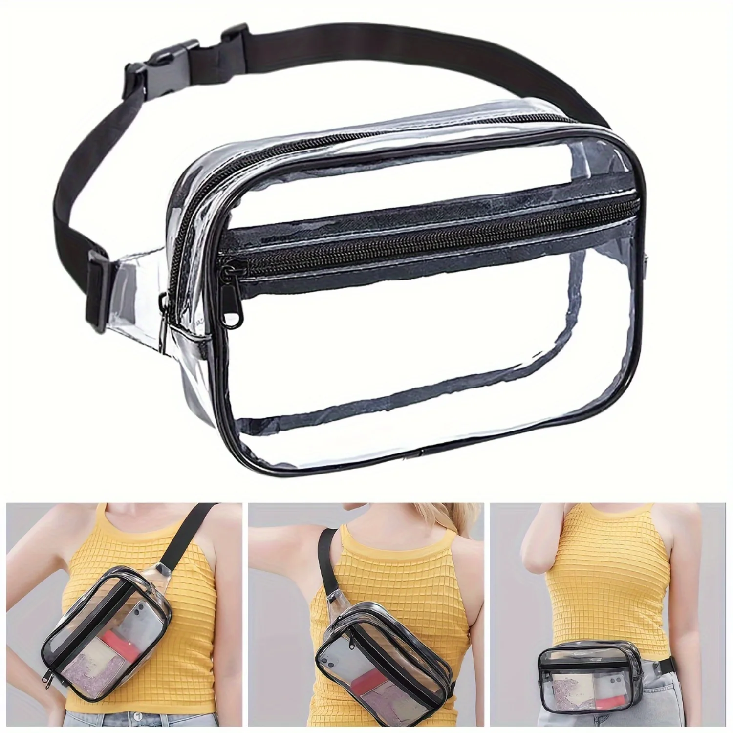 Clear Fanny Pack Stadium Approved Clear Waist Pack for Women Men Waterproof Belt Bag with Adjustable Strap Strong Buckle Transpa