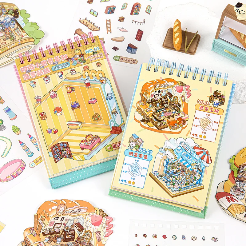Miniature World Sticker Books 35pcs Modern Landscape Decorative Stickers Korean Style Simple DIY Handbook Planner Scrapbooking