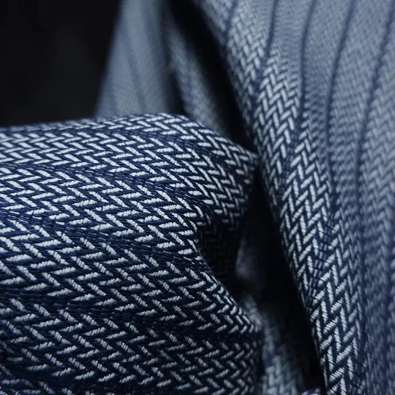 

50cm Herringbone Pattern Yarn-Dyed Denim Fabric Blue Jacquard Twill Pattern Washed Texture Designer Fabric for Clothing DIY