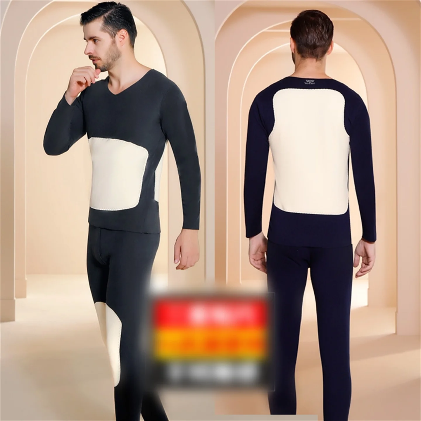 Front And Back Patches Of German Velvet Autumn And Winter Men's Thermal Underwear Set Plus Velvet Thick Knee Pads Self-Heating