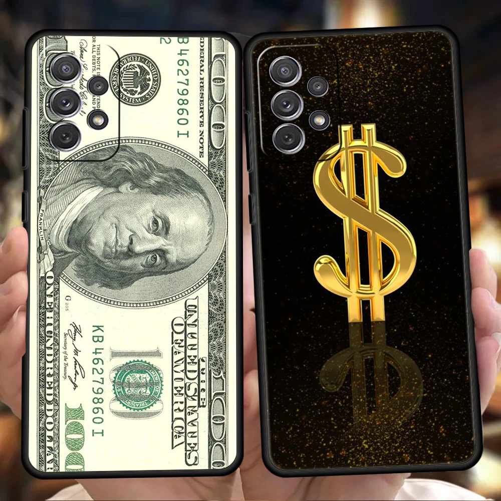 USD Dollar Cash Luxury Phone Case for Samsung Galaxy A55 A35 A15 A14 A25 A54 A51 A71 A72 A73 A32 A52 A52S A41 5G Silicone Shell