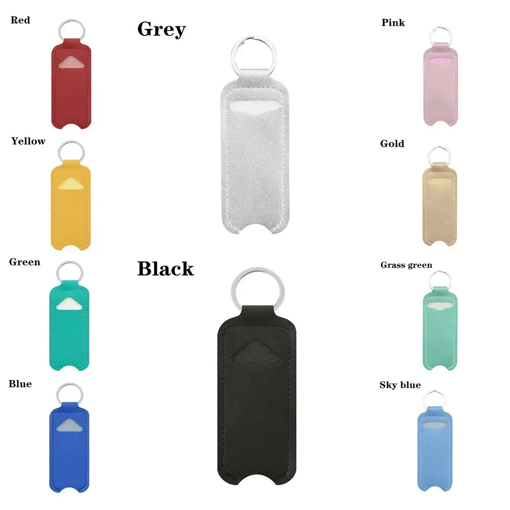 1pc PU Leather Lipstick Keychain Bag Colorful Key Ring Holder Lip Balm Case Keyring Bag Simple Keychain Holder