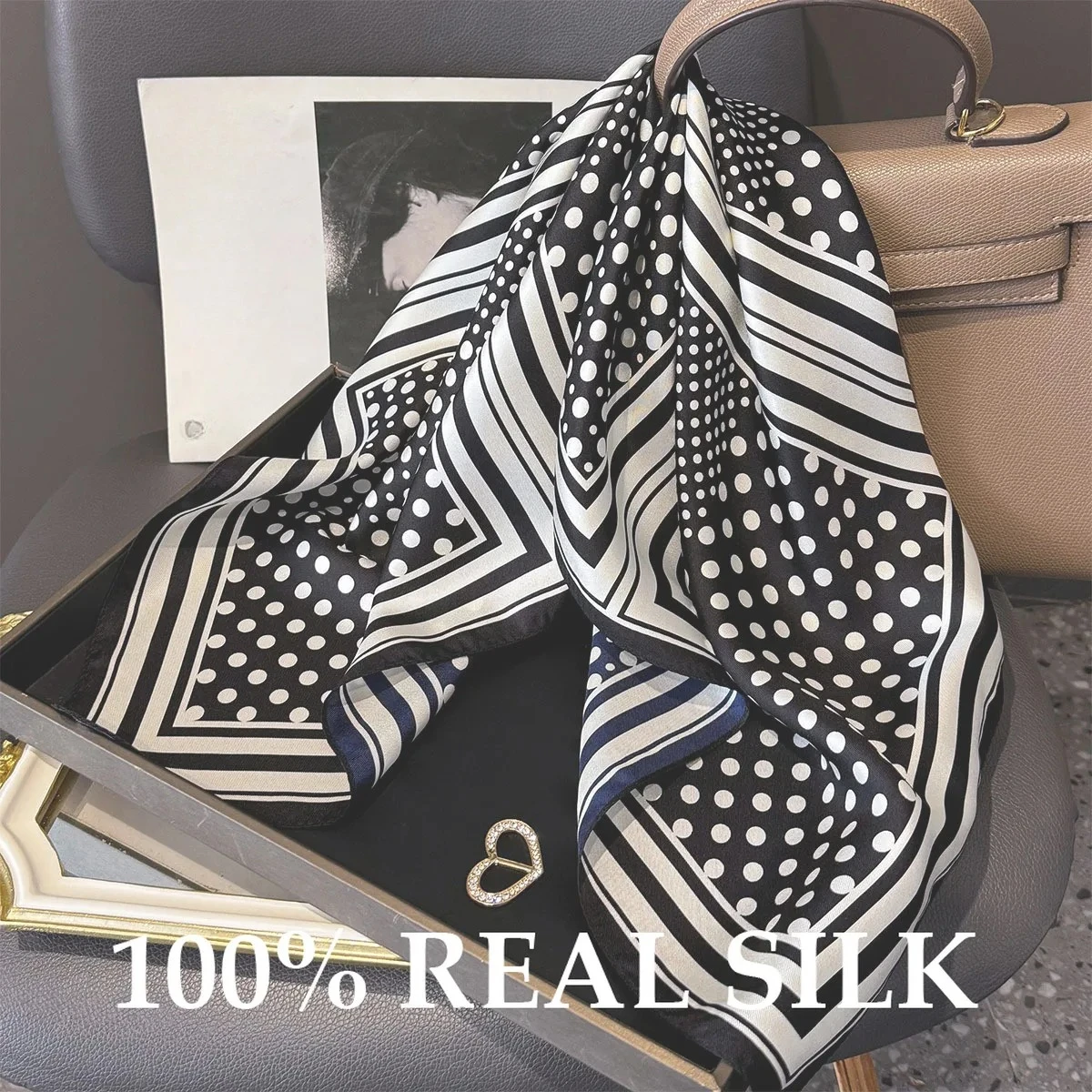 

New 100% Real Square Silk Scarf Summer Sun Protection Scarves Women Luxury Dot Shawl Wrap Hijab Foulard Bandana Pashmina Poncho