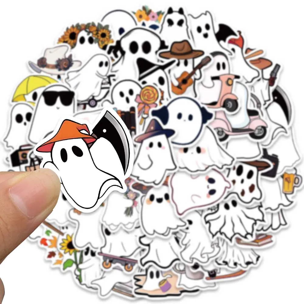 50pcs Waterproof Graffiti Cute Cartoon Ghost Stickers For Luggage Guitar Laptop Skateboard Diary Vinyl Car Decals