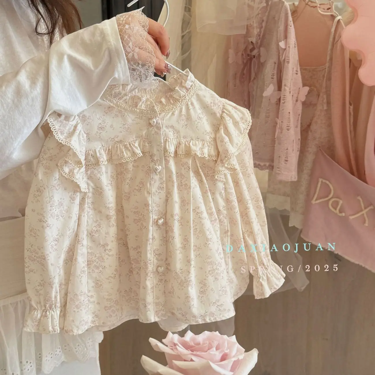 Girls Floral Shirt New Korean Style Stand Collar Long Sleeve Doll Blouse Kids Cute Princess Top Children Clothing