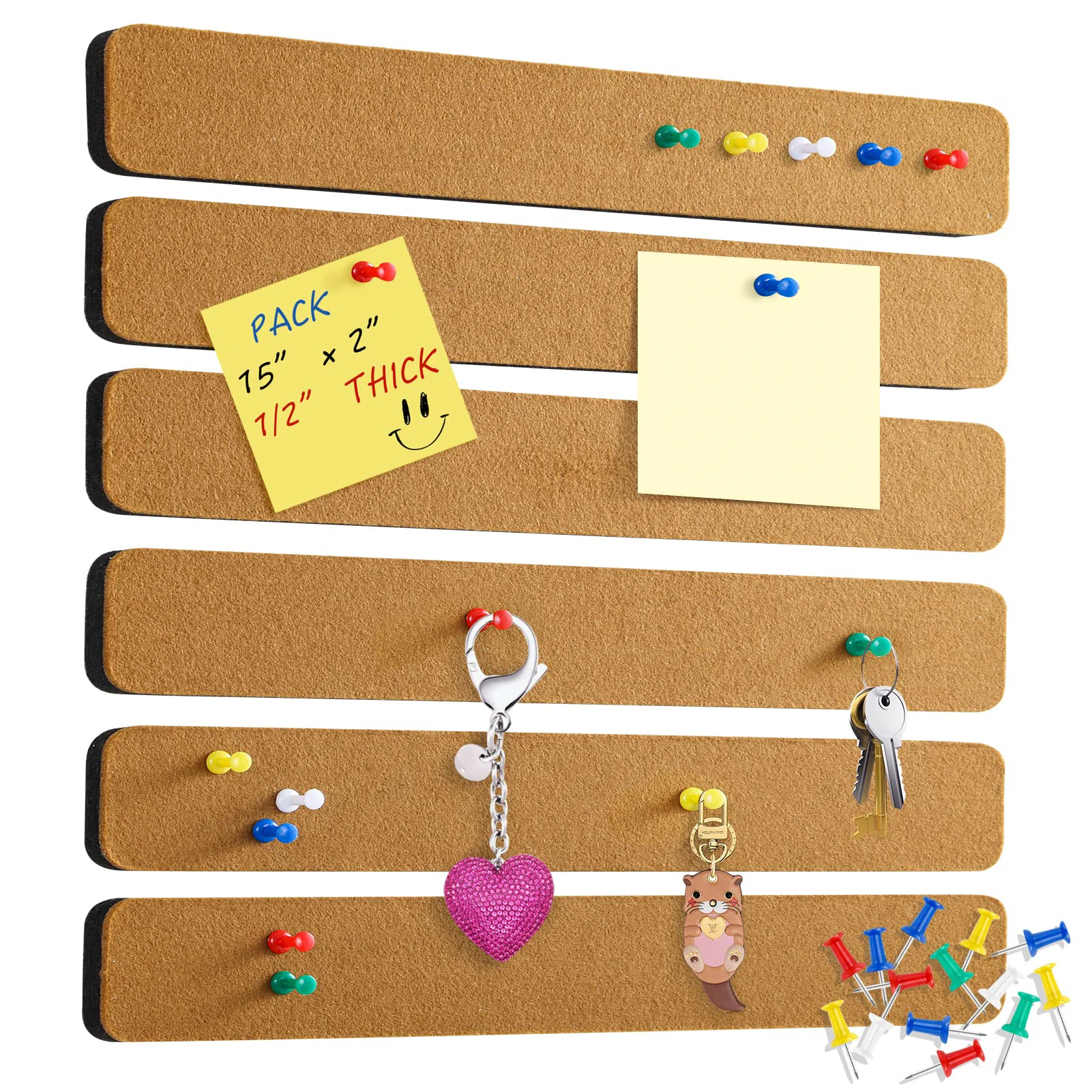 Felt Bulletin Board Corkboard Strips Self-Adhesive Memo Board with Pushpins Wall Decor for Classroom Office Decor