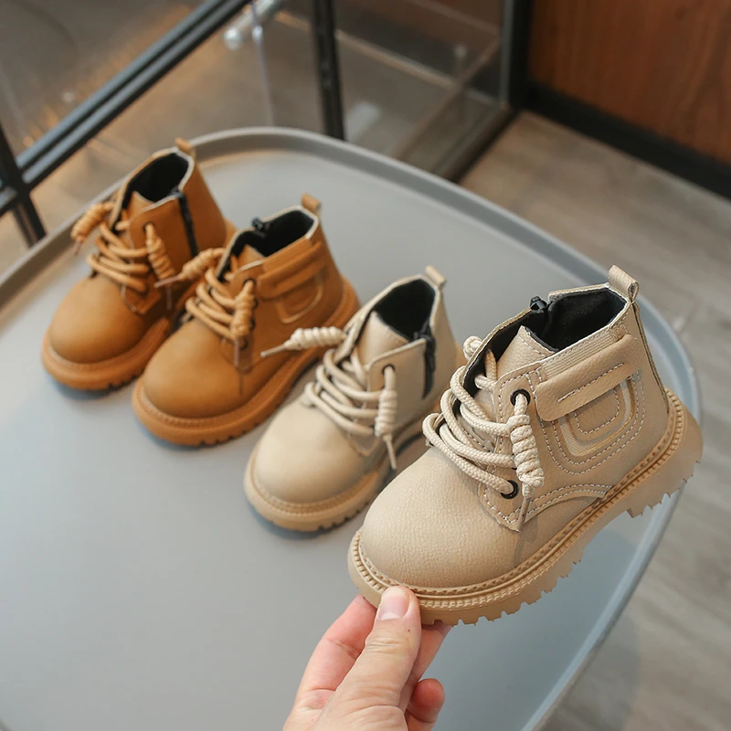 Children Ankle Boots Retro Soft Soles British Style Short Boots with Side Zip Versatile Fashion Leather Boots for Boys Girls