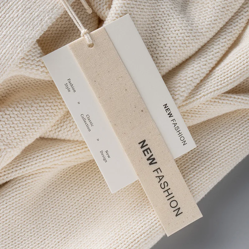 Custom Basic Cotton Linen Hang Tag Set Silk Screen Printed Logo Art Card Tag for Clothing Apparel Brand Label Wholesale
