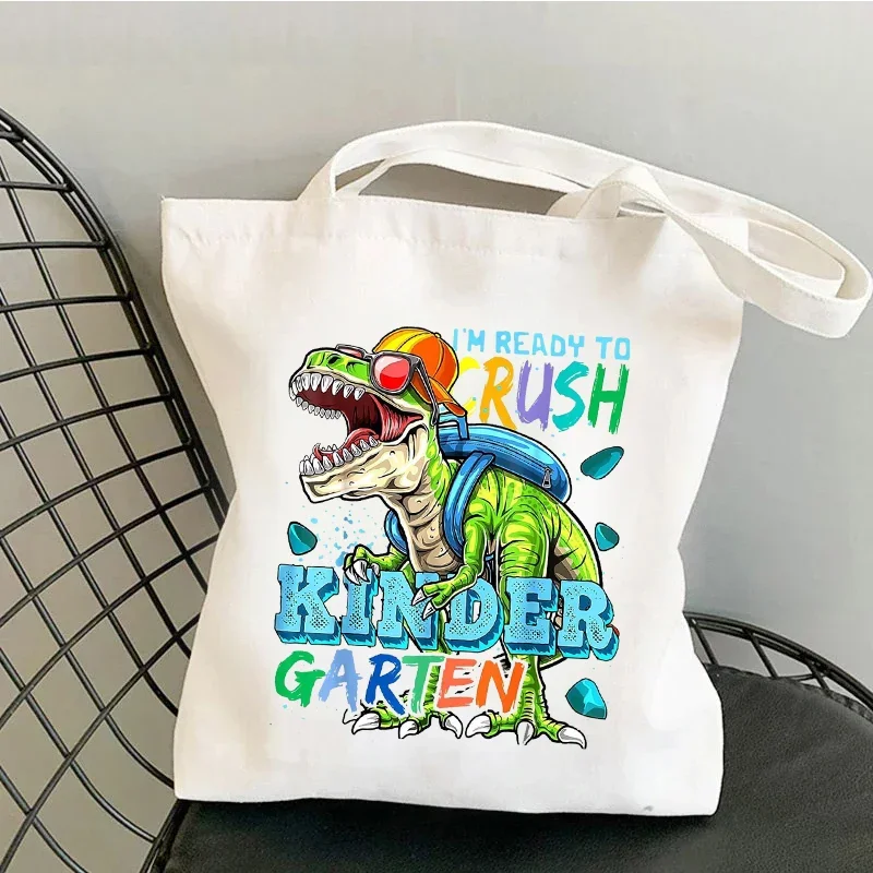 Trend K-Pop Dinosaur Tote Bag Large Capacity Foldable Canvas Supermarket Shopping Bag Reusable Handbag for Women with Low Price