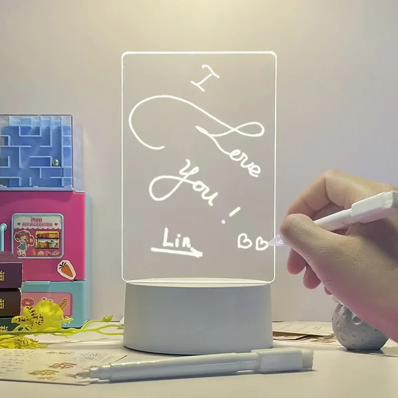 

Diy Notepad LED Drawing Board Glowing Acrylic Message Board With Pen Erasable Children's Drawing Letter Message Board Night Lamp