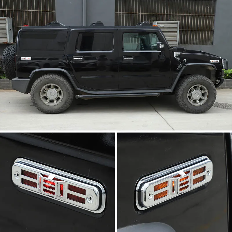 

Для Hummer H2 2003-2009: защитные накладки на поворотники из ABS-пластика, черные/серебристые, аксессуары для тюнинга автомобиля, комплект из 4 штук