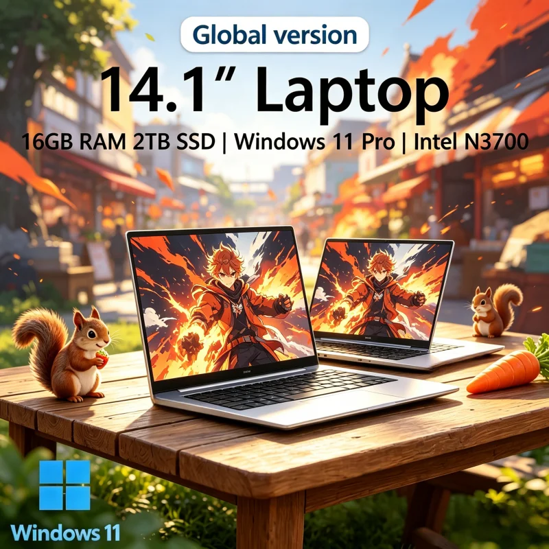 Portátil Cryptic 2026 Svelte de 14.1'' Ultrafino, 16GB RAM, 2TB SSD, Intel N3700, Pantalla 1080P, Windows 11 Pro, Ideal para Juegos