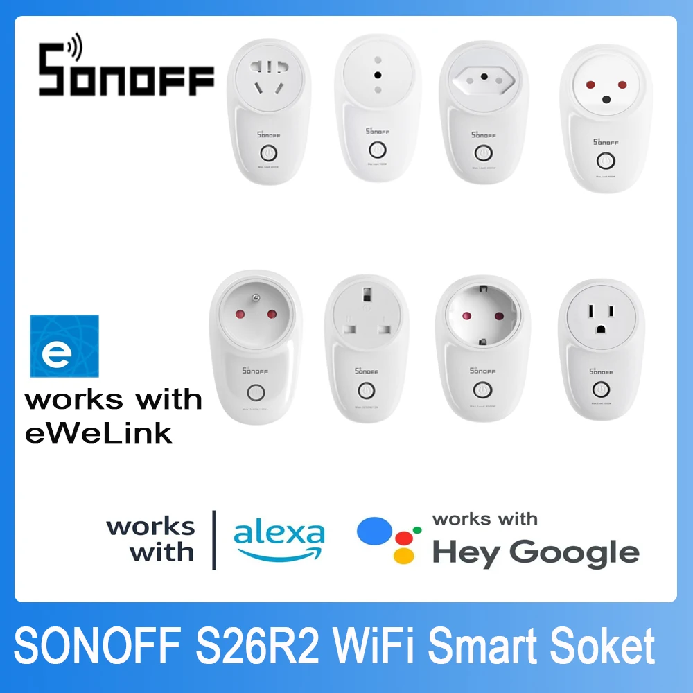 Sonoff S26R2 WiFi Smart Plug Wireless Smart Socket Switch Timing Smart Voice Remote Control via eWeLink Google Alexa