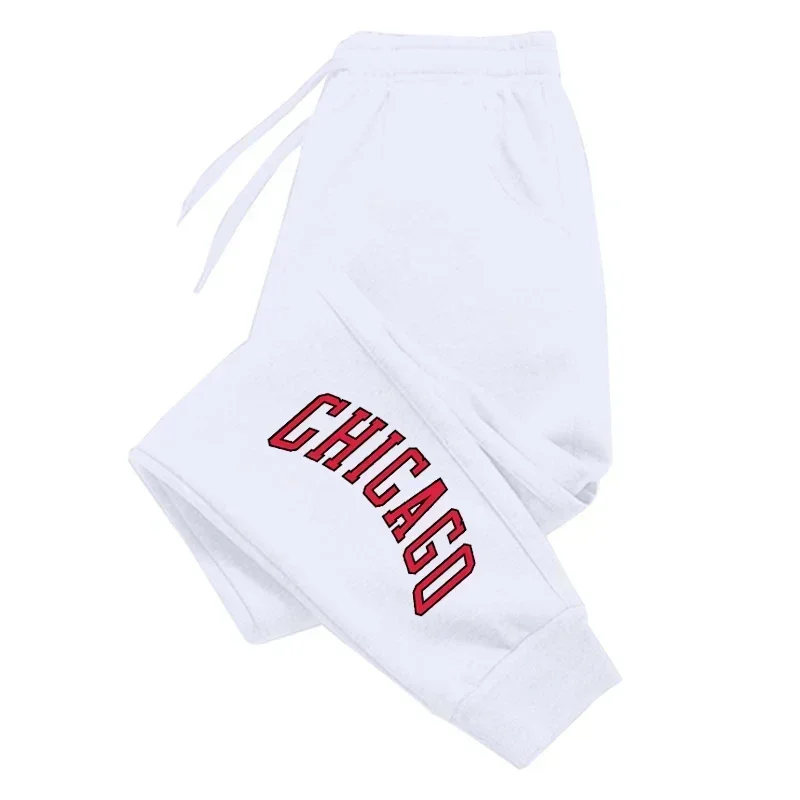 CHICAGO City Name Printed Pants Men's Running Trousers Drawstring Long Pants Fitness Outer Sweatpants Gym Wear