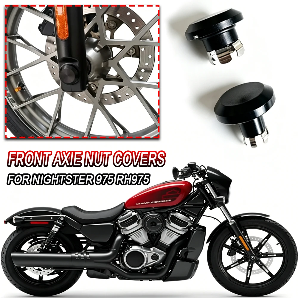 Image of Nightster 975 2022 Motorrad-Vorderachsmutterabdeckungen, Drehbolzenabdeckungen, schwarz, für Harley Nightster 975 RH975 2022 2023 Zubehör