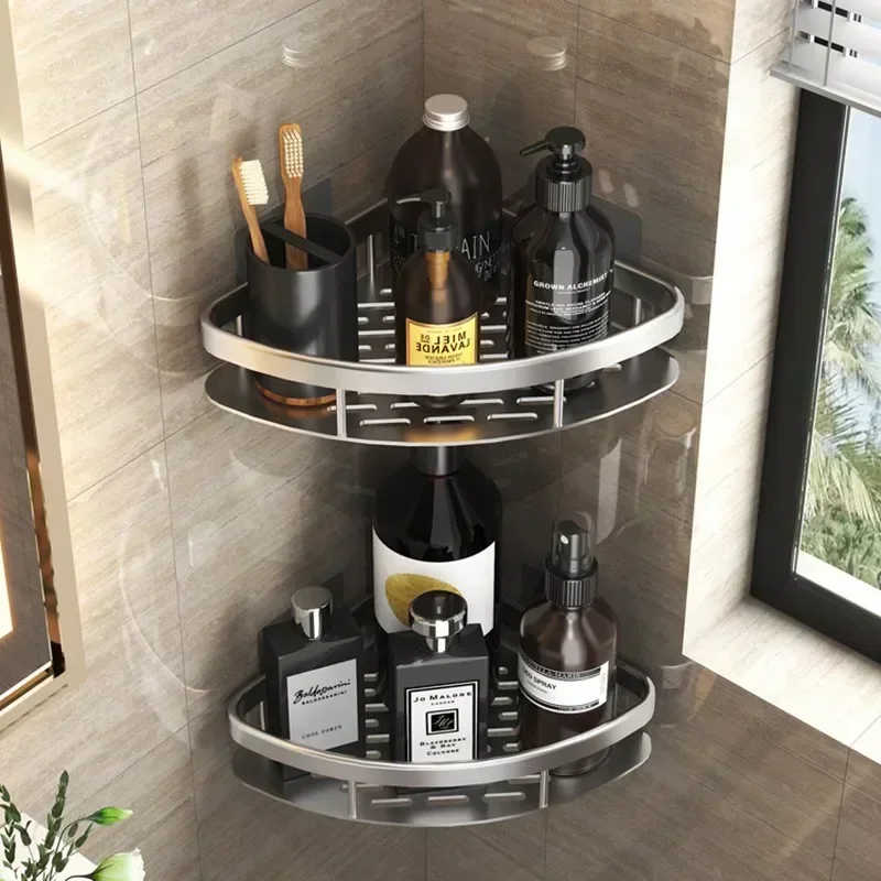 Storage Organizer Shower Shelf Bathroom Shelf Aluminum Alloy Shampoo Rack Makeup Bathroom Accessories No Drill Wall Corner Shelf