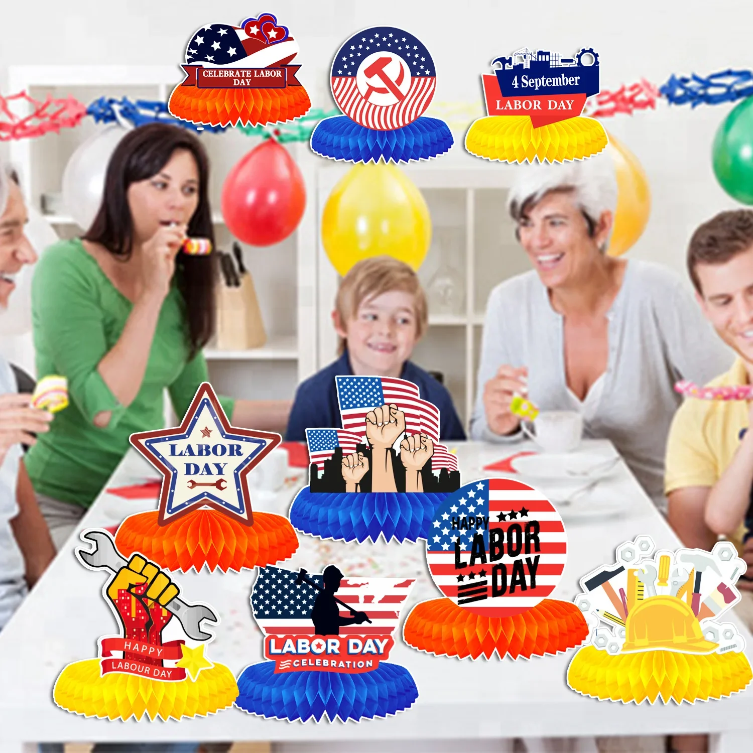 9 PCS Labor Day Honeycomb Centerpieces for Table, Patriotic Honeycomb Centerpieces American Stars Stripes Centerpieces