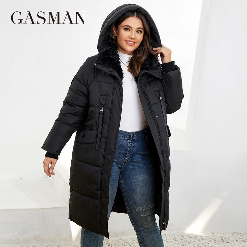 Gasmama – manteau Long et chaud à capuche pour femme, parka classique avec fermeture éclair et laçage, avec poches, collection hiver LD-21913