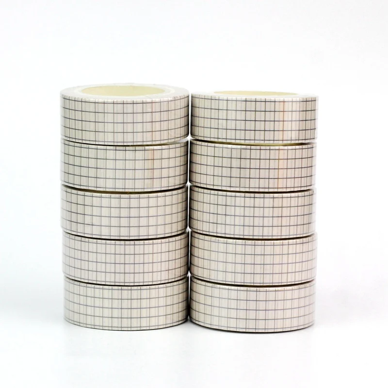 2023 NEW 10pcs./Lot Decor Cute Light Beige Grid Washi Tapes for Journaling Craft Adhesive Stickers Masking Tape Papeleria