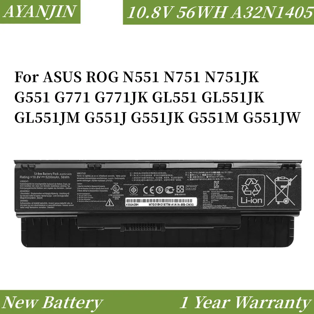 New 56WH A32N1405 Laptop Battery for ASUS ROG N551 N751 N751JK G551 G771 G771JK GL551 GL551JK GL551JM G551J G551JK G551M G551JW