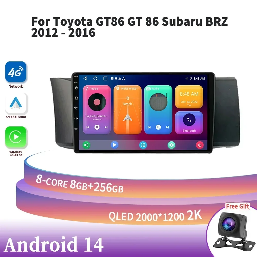 For Toyota GT86 GT 86 Subaru BRZ 2012-2016 Auto Radio Multimedia Navigation 4G GPS Android 14 Car Wireless Carplay Stereo Screen