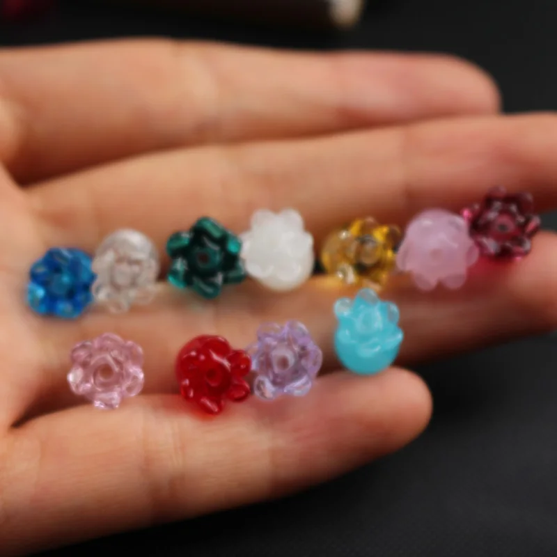 10Pcs 8mm*9mm Lovely Flower Shape Handmade Lampwork Glass Beads Multi-color for Earring Bracelet Necklace jewelry &DIY