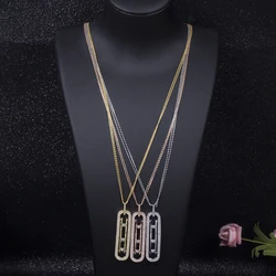 Luxury Geometry Link Stackable Pendant Long Sweater Necklace  Full Cubic Zircon Fashion Charm Women Party Jewelry Gift D1466
