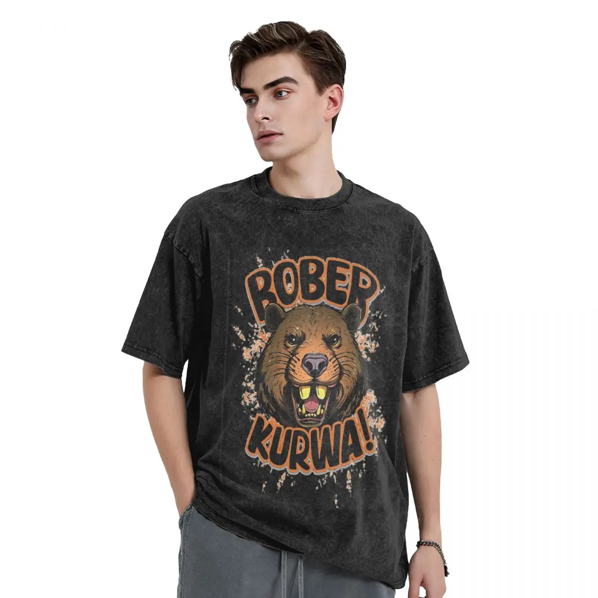 Bober Bbr Beaver Washed T Shirts Harajuku Short Sleeve Hip Hop T-Shirt Streetwear Tops Tees for Men Women