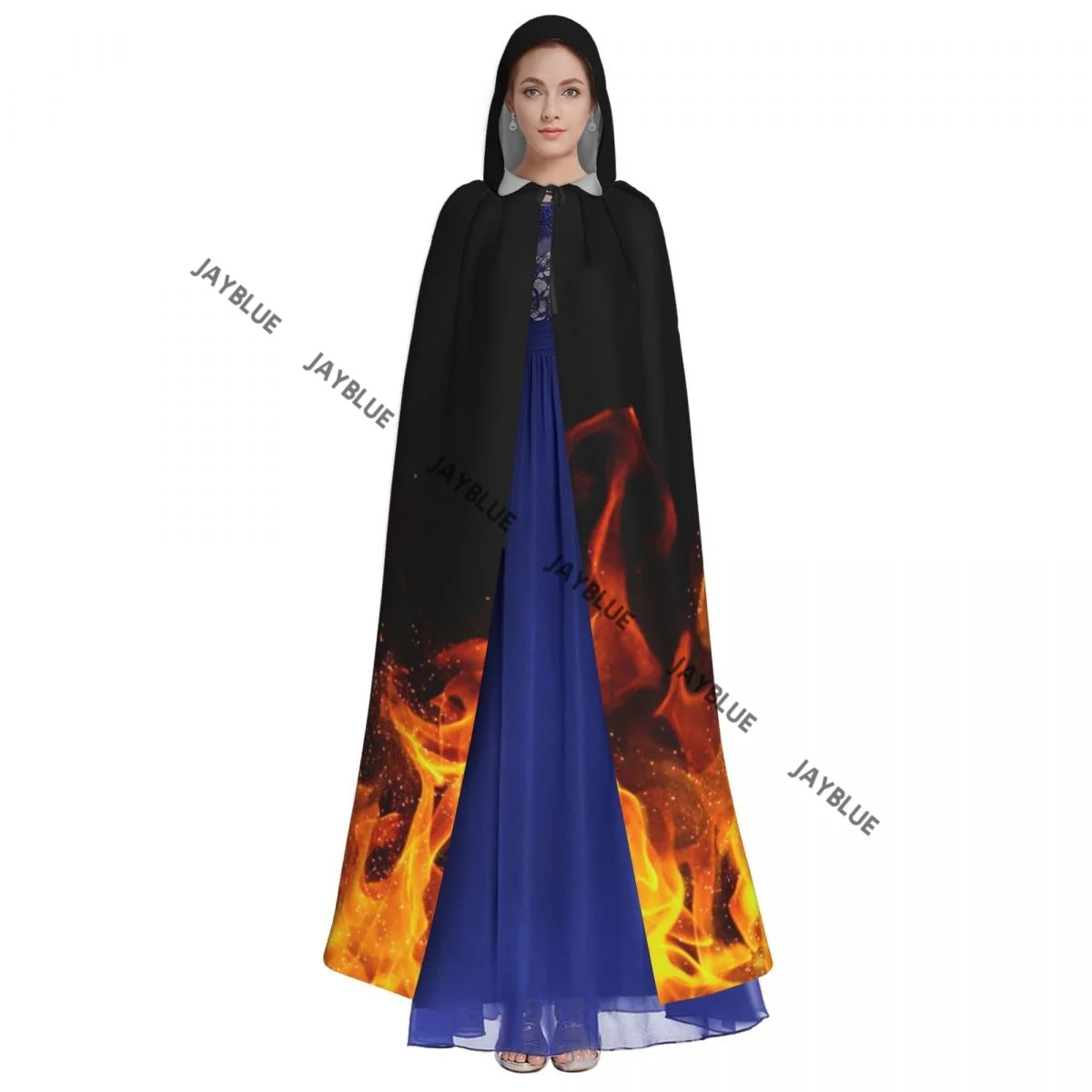 Long Cape Cloak Fire Flame Hooded Cloak Coat Autumn Hoodies