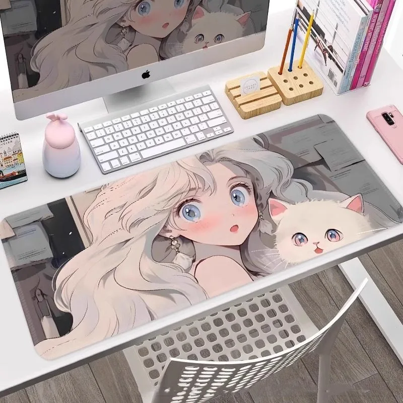 

Красивый коврик для мыши с рисунком девушки, большой размер, нескользящий, для офисного стола, для ноутбука, мягкая подушка для клавиатуры