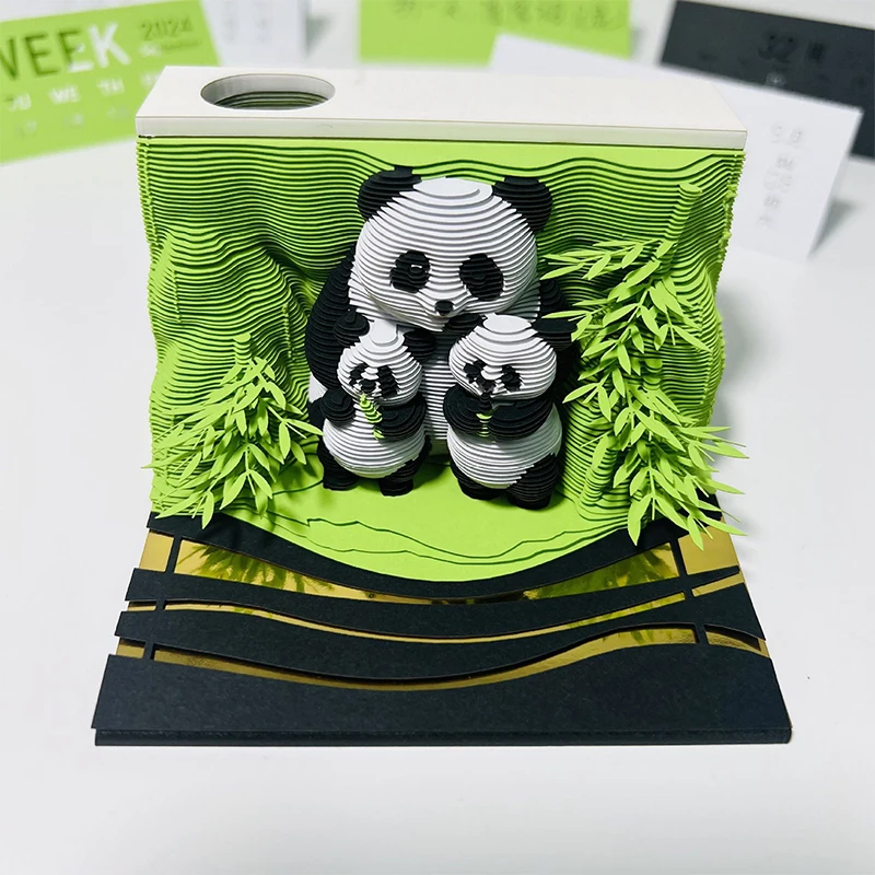 Panda calendário de mesa 2025 calendário bloco de notas criativo calendário de mesa diy notas bloco de notas 3d arte calendário papel escultura presente casa