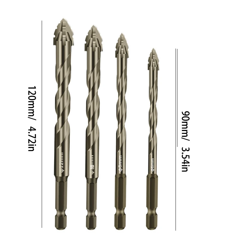 4pcs Four-tooth serrated eccentric drill, full-tile cast iron concrete hexagonal drill, dry drilling artifact