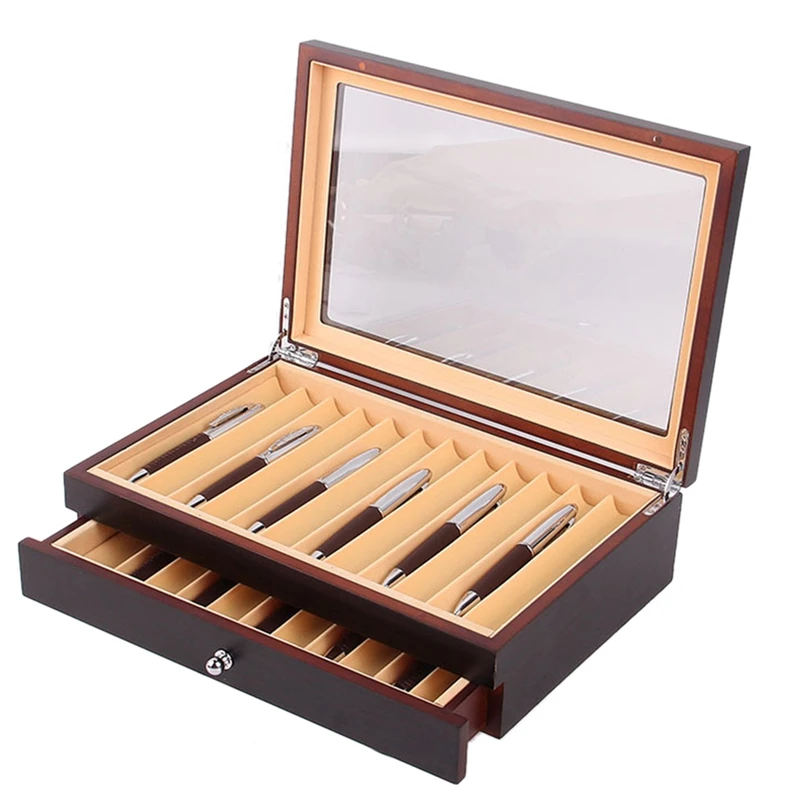 

23 Slots Wooden Pen Storage Case Luxury 2 Layer Pen Display Organizer Transparent Window Fountain Pen-Collector Box