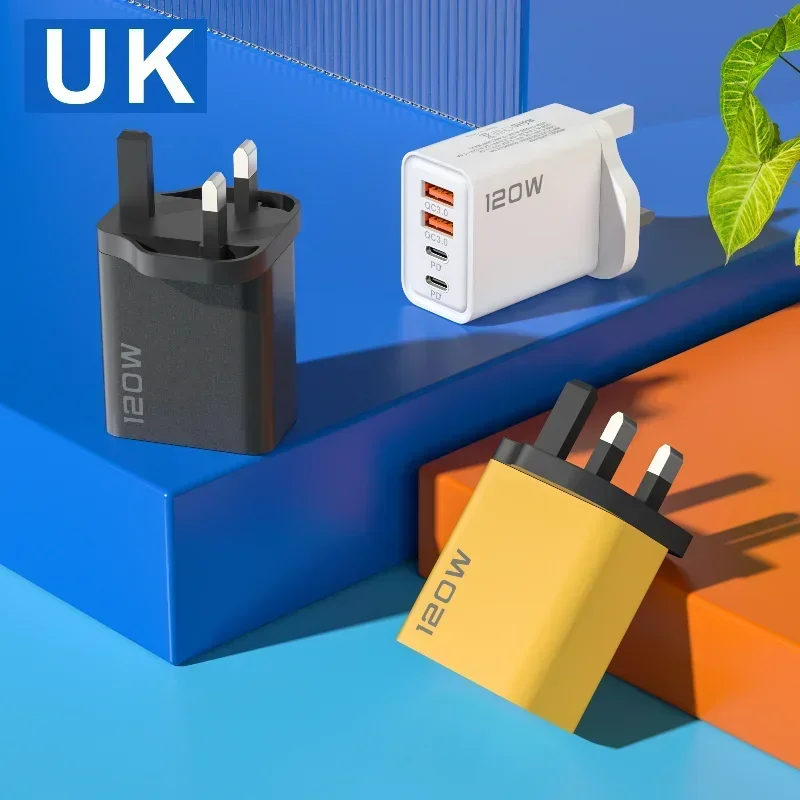 Lenovo 120W PD USB Charger Type C Fast Wall Adapter for iPhone Samsung with QC 3.0 Quick Charge EU Plug Foldable Portable Power