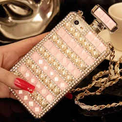 Luxury Bling Diamond Perfume Bottle Rhinestone Phone Case with Chain for Samsung, S24, S20, S21, S22, S23Ultra, Note20