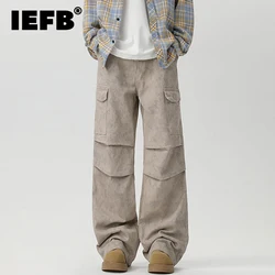 IEFB High Street Men's Pants Casual Wrinkle Solid Color Loose Straight Bottom Wide Leg Male Menswear Autumn Stylish 2024 9C8029