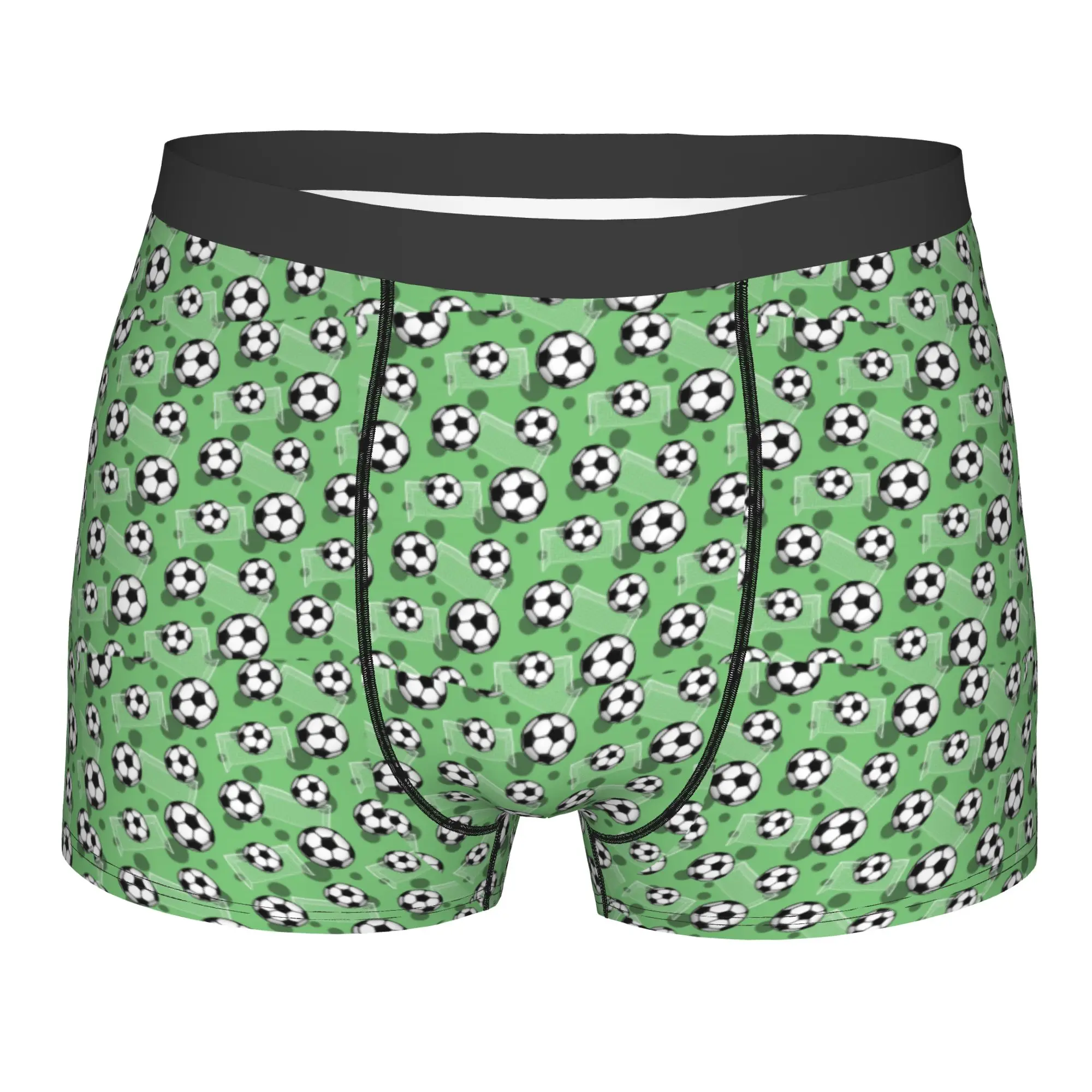 Customized Male Fashion Soccer Ball and Goal Green Pattern Underwear Football Boxer Briefs Breathable Shorts Panties Underpants