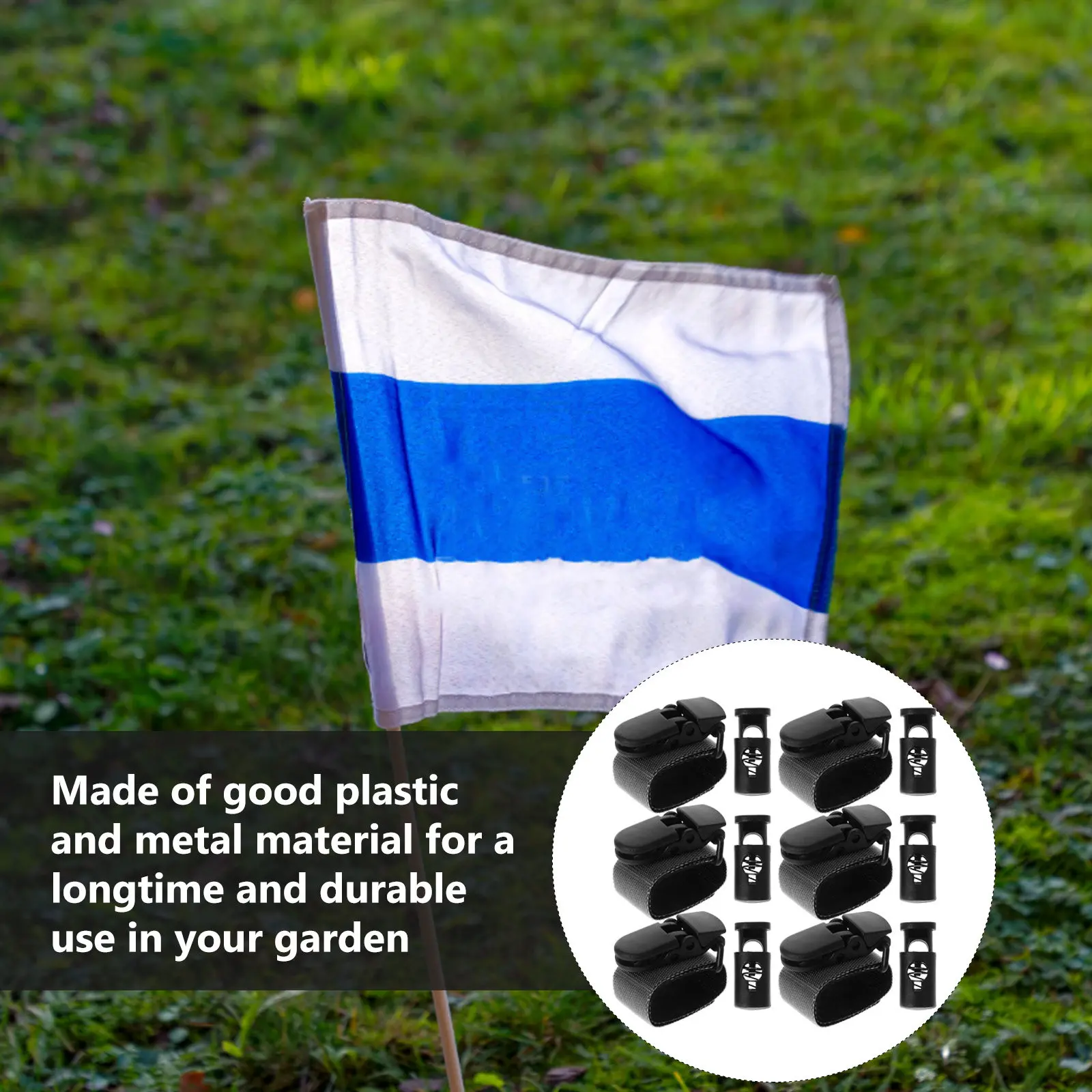 Garden Flag Stand with Plastic Stopper – Lawn Banner Holder & Flag Fixing Clamp Set