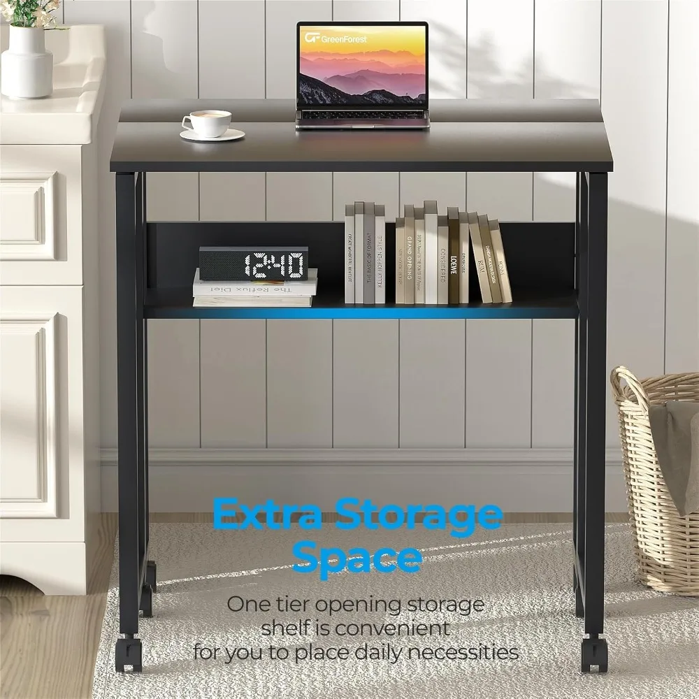 Compact Rolling Desk with Storage Shelf, 31.5 Inch Foldable Computer Desk for Small Spaces, Easy Assembly and Mobility