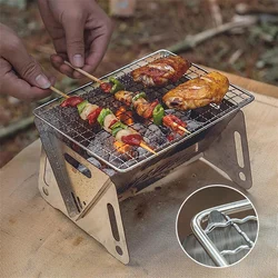 Portable Folding Barbecue Grill Heating Stoves Multifunction Camping BBQ Grill Rack Net Firewood Stove Stainless steel BBQ Grill