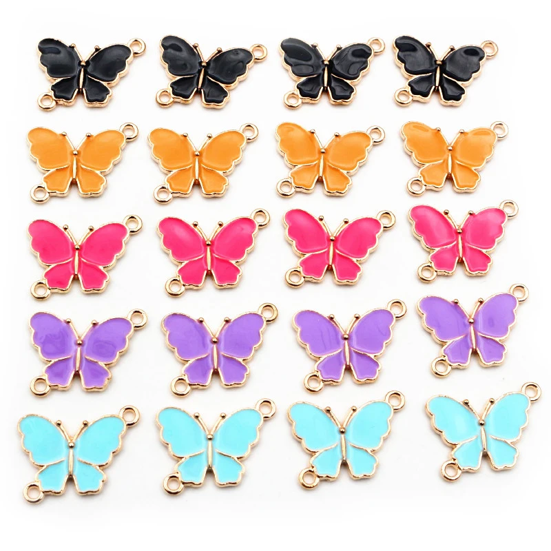 10pcs 15x20mm Double Loops Butterfly Charms Pendant Enamel Alloy Metal Charms DIY Jewelry Accessories for Necklace Bracelet