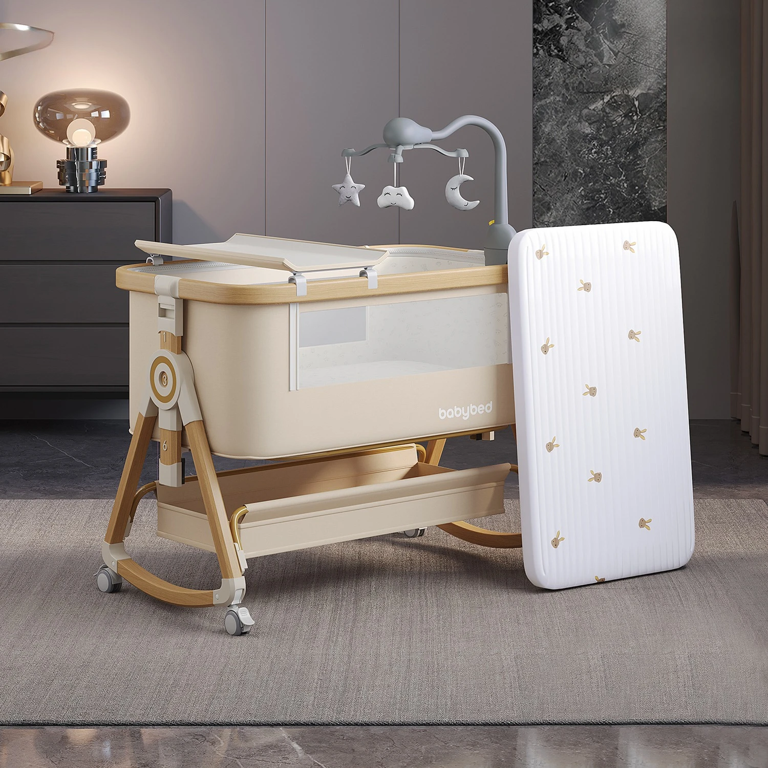 Crib Movable Portable Cradle Bed Foldable Newborn Splicing